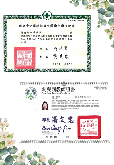 最高學歷:國立台北護理健康大學嬰幼兒保育系