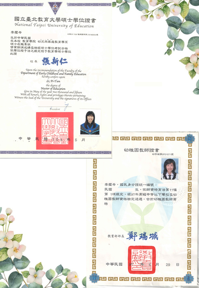 最高學歷:國立台北教育大學碩士幼兒與家庭教育學系